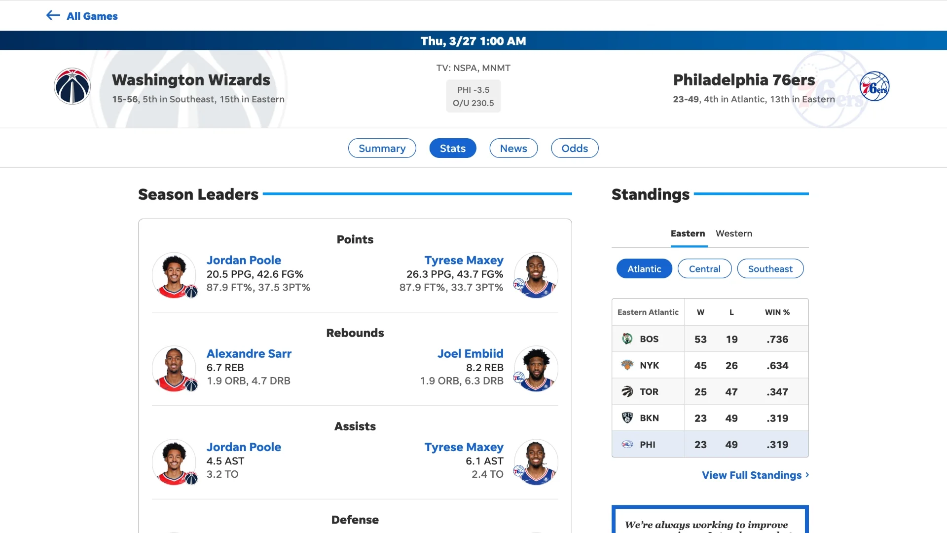 USA Today Sports Data
